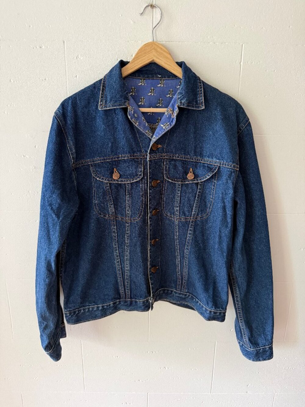 Repurposed Cowboy Boots Vintage  Denim Jacket | Large